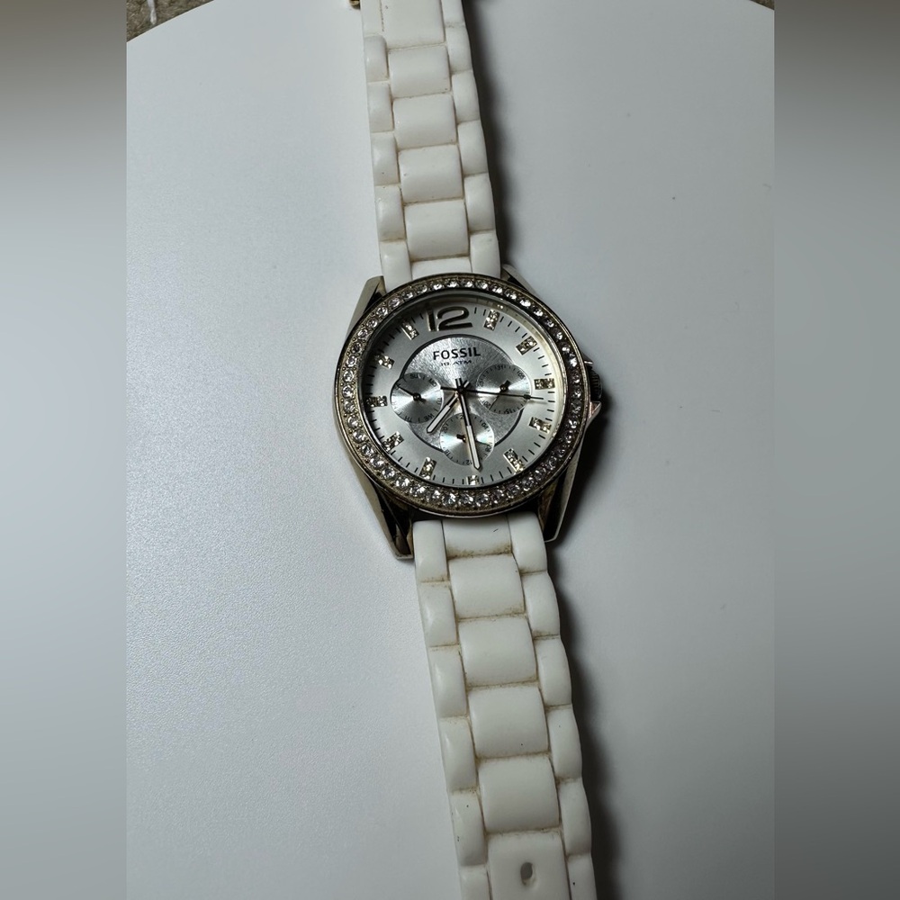 FOSSIL Stella Women’s 40mm Steel Calendar Quartz Watch Crystal Bezel 10 ATM